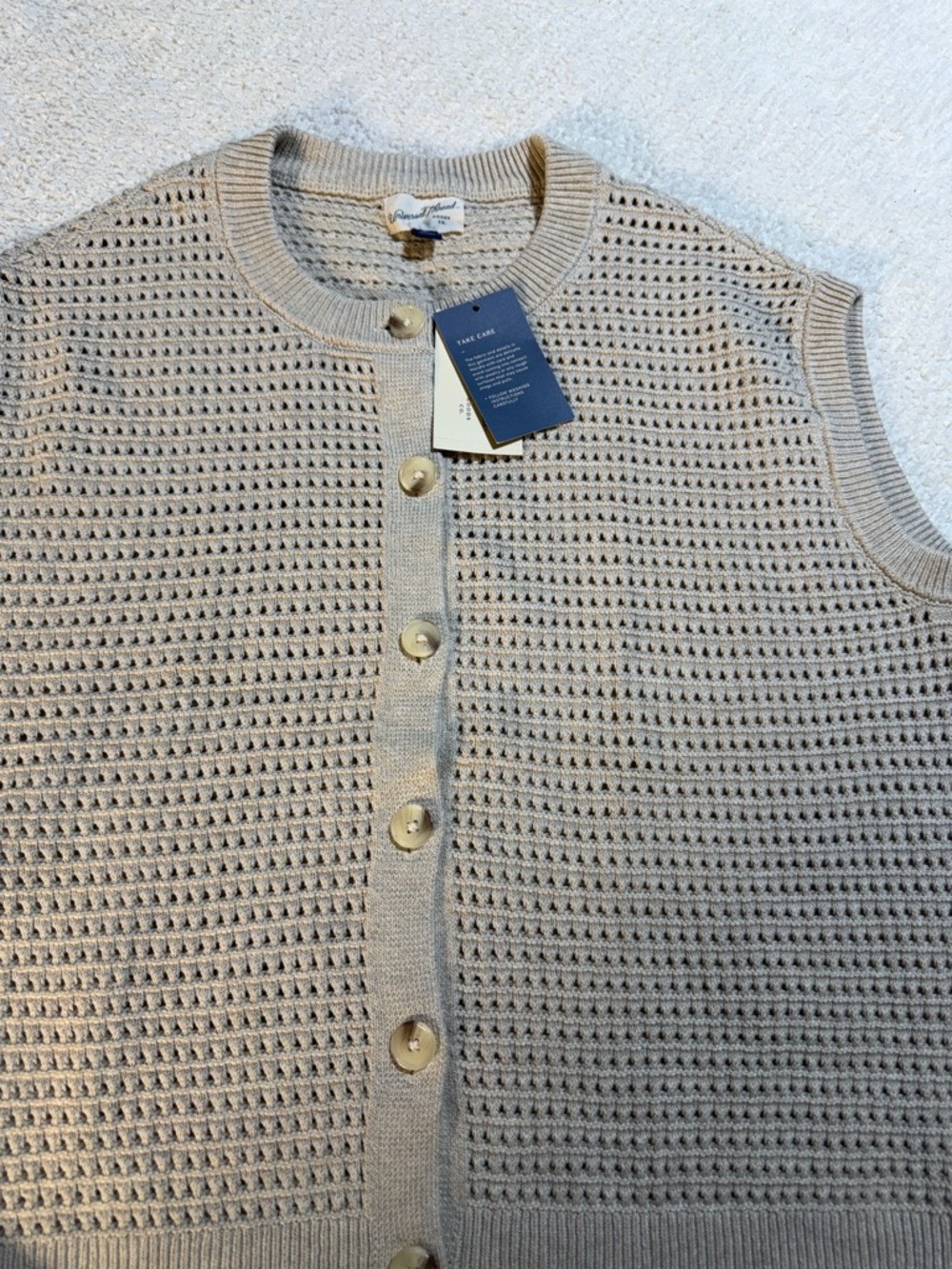 Beige Knit Sweater Vest Button Front Neutral Layering NWT - Picture 3 of 4